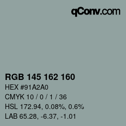 Color code: RGB 145 162 160 | qconv.com
