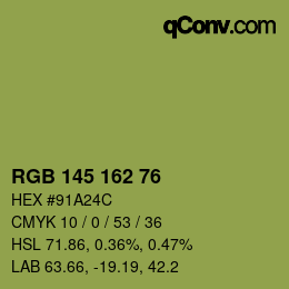 Color code: RGB 145 162 76 | qconv.com