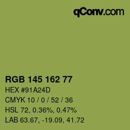 Color code: RGB 145 162 77 | qconv.com
