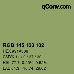 Color code: RGB 145 163 102 | qconv.com