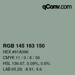 Color code: RGB 145 163 150 | qconv.com