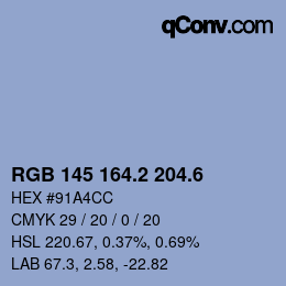 カラーコード: RGB 145 164.2 204.6 | qconv.com