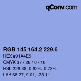 カラーコード: RGB 145 164.2 229.6 | qconv.com