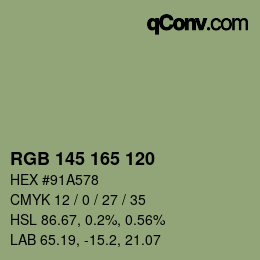 カラーコード: RGB 145 165 120 | qconv.com