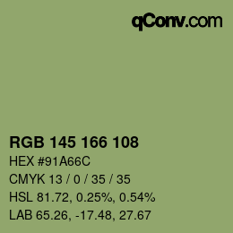 Color code: RGB 145 166 108 | qconv.com