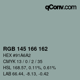 Color code: RGB 145 166 162 | qconv.com