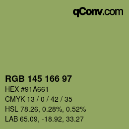 Color code: RGB 145 166 97 | qconv.com