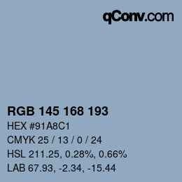 颜色代码: RGB 145 168 193 | qconv.com