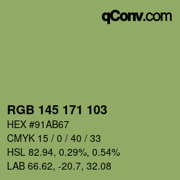 Color code: RGB 145 171 103 | qconv.com