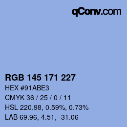 颜色代码: RGB 145 171 227 | qconv.com