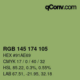 Color code: RGB 145 174 105 | qconv.com