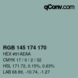 Color code: RGB 145 174 170 | qconv.com