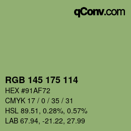 Color code: RGB 145 175 114 | qconv.com