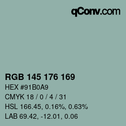 Color code: RGB 145 176 169 | qconv.com