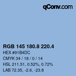 カラーコード: RGB 145 180.8 220.4 | qconv.com