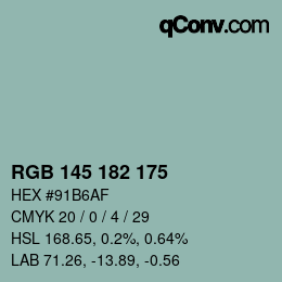 颜色代码: RGB 145 182 175 | qconv.com