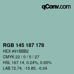 颜色代码: RGB 145 187 178 | qconv.com