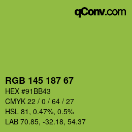 Color code: RGB 145 187 67 | qconv.com