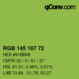 Color code: RGB 145 187 72 | qconv.com