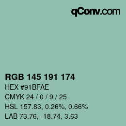 Color code: RGB 145 191 174 | qconv.com