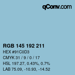 カラーコード: RGB 145 192 211 | qconv.com