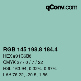 カラーコード: RGB 145 198.8 184.4 | qconv.com