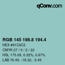カラーコード: RGB 145 198.8 194.4 | qconv.com