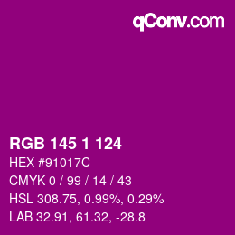 カラーコード: RGB 145 1 124 | qconv.com