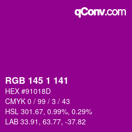 Color code: RGB 145 1 141 | qconv.com