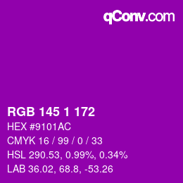カラーコード: RGB 145 1 172 | qconv.com