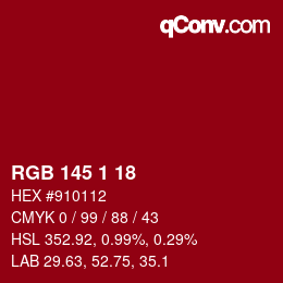 カラーコード: RGB 145 1 18 | qconv.com