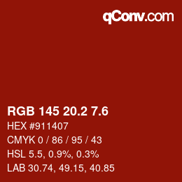 カラーコード: RGB 145 20.2 7.6 | qconv.com