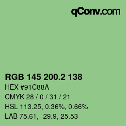 カラーコード: RGB 145 200.2 138 | qconv.com