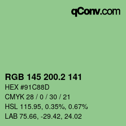 カラーコード: RGB 145 200.2 141 | qconv.com