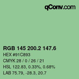 カラーコード: RGB 145 200.2 147.6 | qconv.com