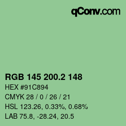 カラーコード: RGB 145 200.2 148 | qconv.com