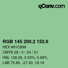 カラーコード: RGB 145 200.2 152.6 | qconv.com