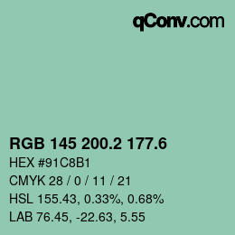 カラーコード: RGB 145 200.2 177.6 | qconv.com