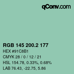 カラーコード: RGB 145 200.2 177 | qconv.com