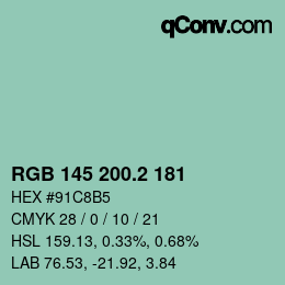 カラーコード: RGB 145 200.2 181 | qconv.com