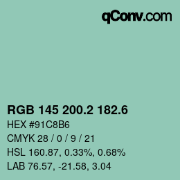 カラーコード: RGB 145 200.2 182.6 | qconv.com