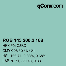 カラーコード: RGB 145 200.2 188 | qconv.com