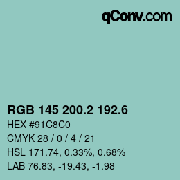 カラーコード: RGB 145 200.2 192.6 | qconv.com