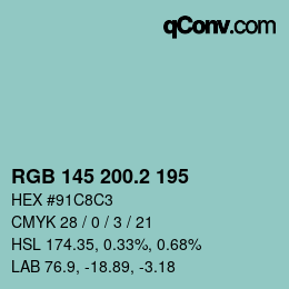カラーコード: RGB 145 200.2 195 | qconv.com