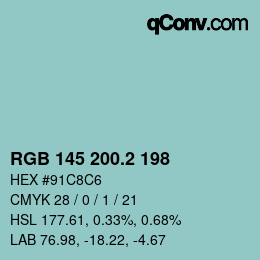 カラーコード: RGB 145 200.2 198 | qconv.com