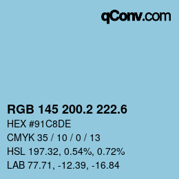 カラーコード: RGB 145 200.2 222.6 | qconv.com