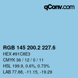 カラーコード: RGB 145 200.2 227.6 | qconv.com