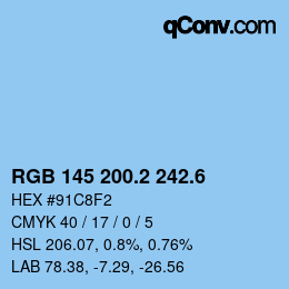 カラーコード: RGB 145 200.2 242.6 | qconv.com
