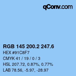 カラーコード: RGB 145 200.2 247.6 | qconv.com