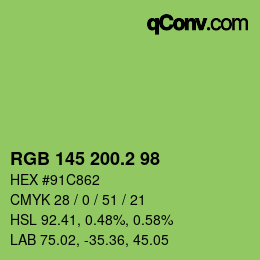 カラーコード: RGB 145 200.2 98 | qconv.com